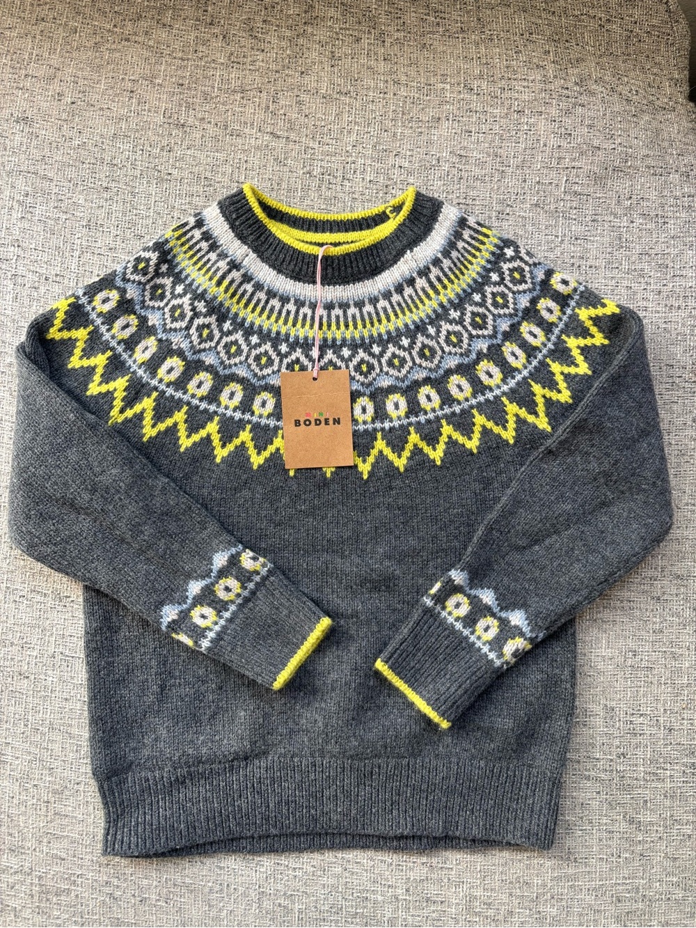 Mini Boden Wool Blend Kids Fair Isle Sweater Size 6-7